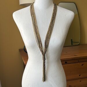 Multi-Strand Gold Beaded Tassel Necklace